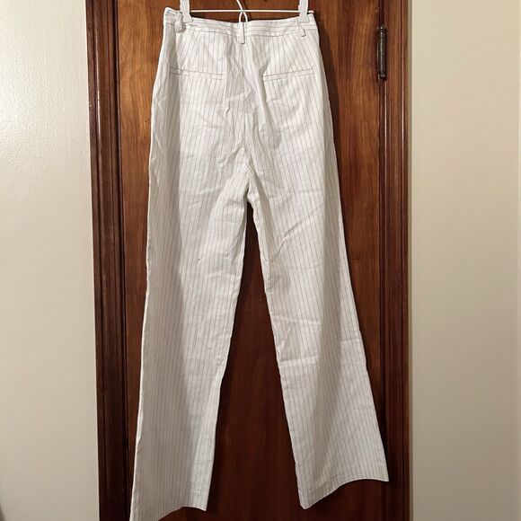 Reformation Oren Pants White Pin Stripe Wide Leg Work Linen Blend Womens 6 - Picture 11 of 14